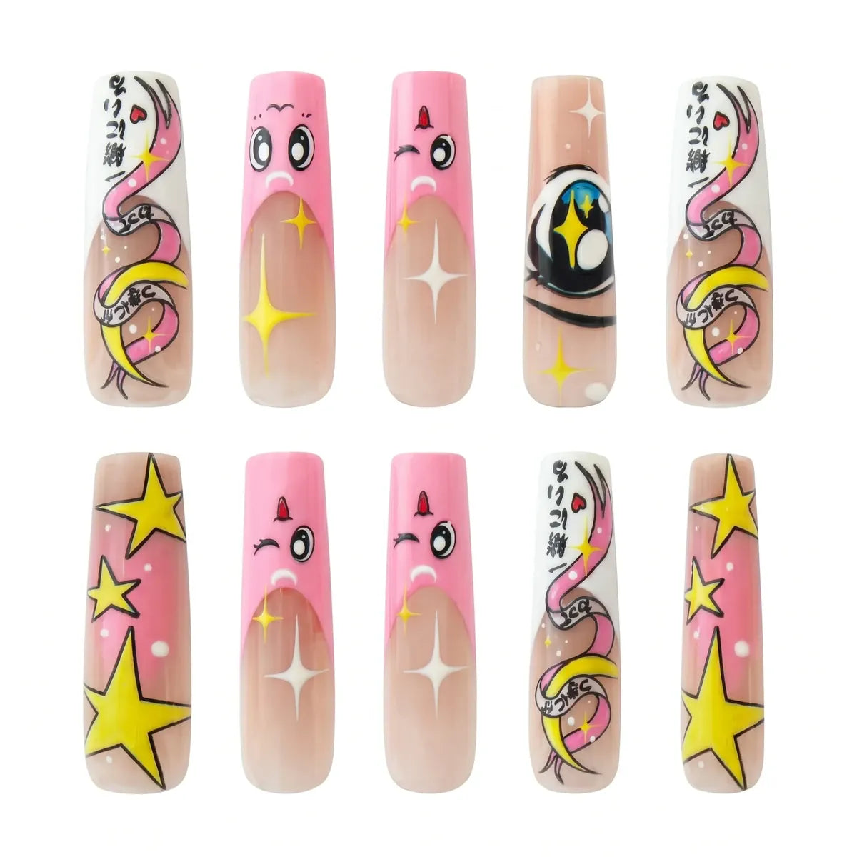 Anime Press On Nails – Eye & Star Coffin Design 30 Pieces (15 Sizes) Secondary image