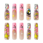 Press on Nails Kentrim Anime Eye Star Coffin Press On Nails - 30 Pieces (15 Sizes) Pink
