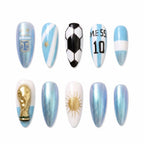 Kentrim Light Blue Silver Aurora Stripe Soccer Fan Short Square Sports Press On Nails - 24 Pieces 12 Sizes