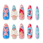 Press on Nails Kentrim Macaron Bear Butterfly Heart Almond Press On Nails - 30 Pieces, 15 Sizes Blue