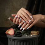 Press on Nails Kentrim Macaron Bear Butterfly Heart Almond Press On Nails - 30 Pieces, 15 Sizes Blue
