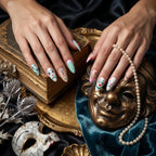 Press on Nails Kentrim Macaron Clown Face Checkered Star Rhinestone Long Almond Press On Nails - 24 Pieces 12 Sizes Green