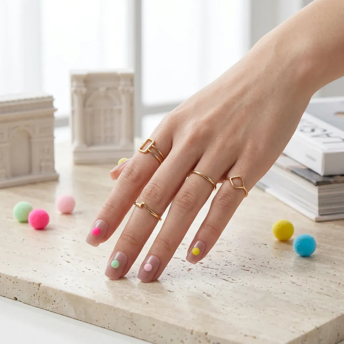 Press on Nails Kentrim Macaron Dot Nude Short Square Press On Nails - 30 Pieces, 15 Sizes Pink