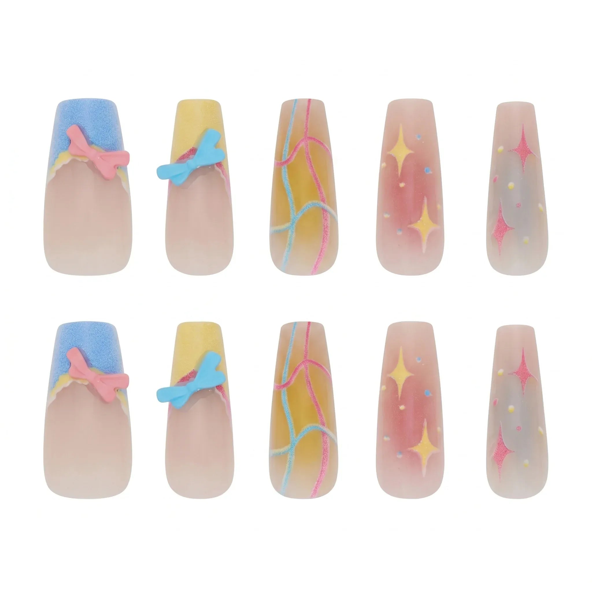 Kentrim Macaron Gradient Star Bow Long Coffin Press On Nails - 30 Pieces, 15 Sizes Secondary image