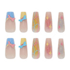 Press on Nails Kentrim Macaron Gradient Star Bow Long Coffin Press On Nails - 30 Pieces, 15 Sizes Pink