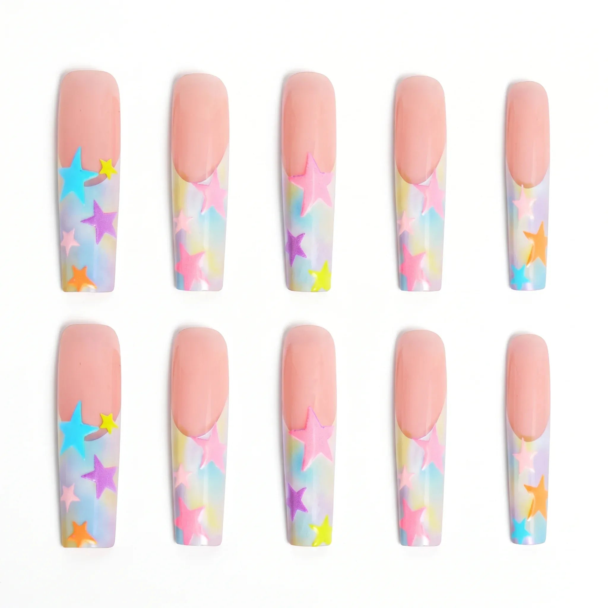 Kentrim Macaron Rainbow Gradient Star Long Coffin Press On Nails - 30 Pieces, 15 Sizes Secondary image