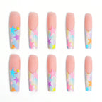 Press on Nails Kentrim Macaron Rainbow Gradient Star Long Coffin Press On Nails - 30 Pieces, 15 Sizes Pink