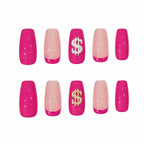 Press on Nails Kentrim Multi Color French  Sign Medium Coffin Dollar Press On Nails-10 Pieces (Single Size) Hot Pink