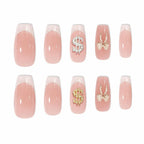 Press on Nails Kentrim Multi Color French  Sign Medium Coffin Dollar Press On Nails-10 Pieces (Single Size) Nude Pink Red
