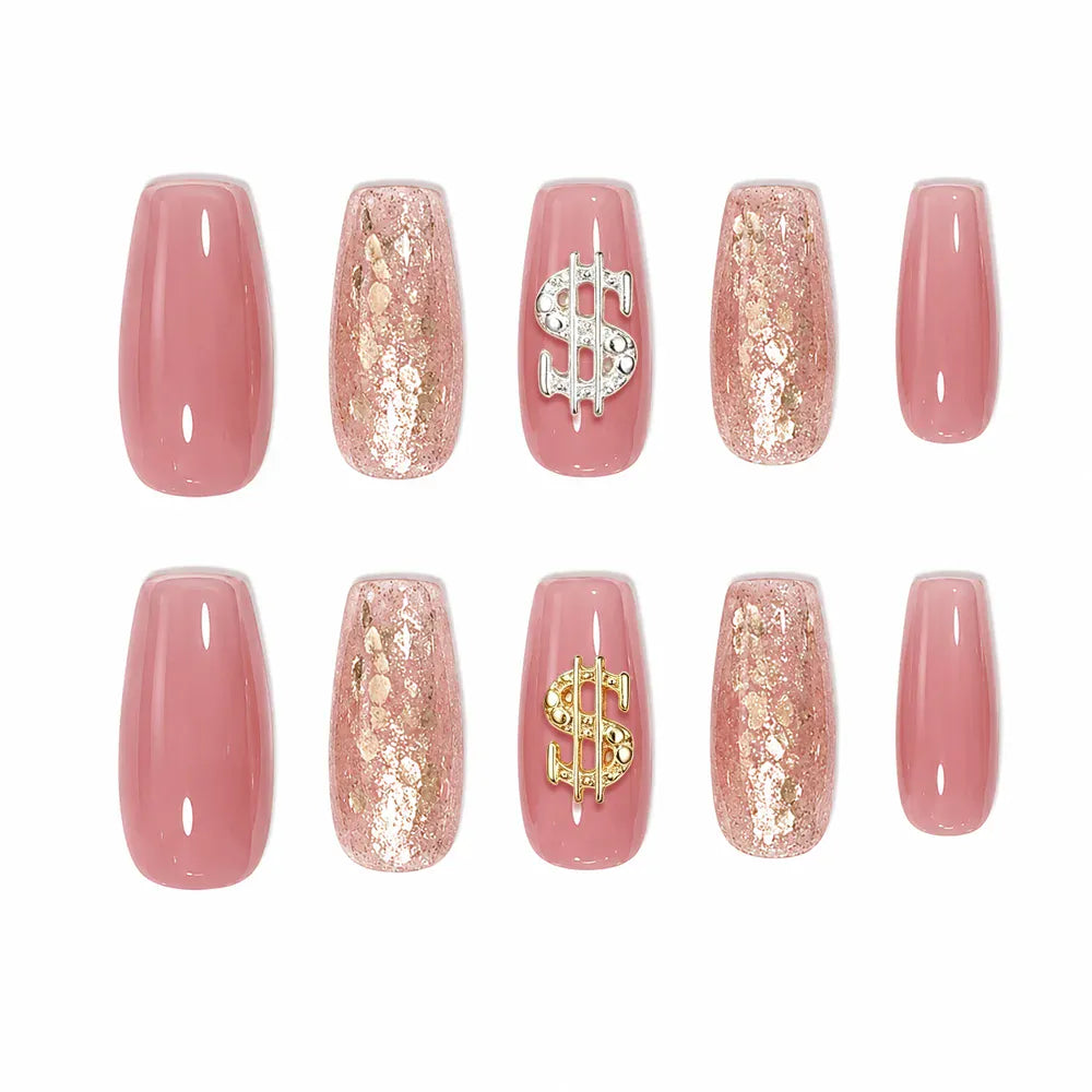 Kentrim Multi Color French  Sign Medium Coffin Dollar Press On Nails-10 Pieces (Single Size) Secondary image