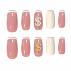 Press on Nails Kentrim Multi Color French  Sign Medium Coffin Dollar Press On Nails-10 Pieces (Single Size) Pink