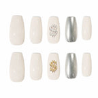 Press on Nails Kentrim Multi Color French  Sign Medium Coffin Dollar Press On Nails-10 Pieces (Single Size) White