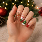 Press on Nails Kentrim Nude 3D Santa Reindeer Snowman Christmas Medium Almond Press On Nails - 30 Pieces, 15 Sizes Pink