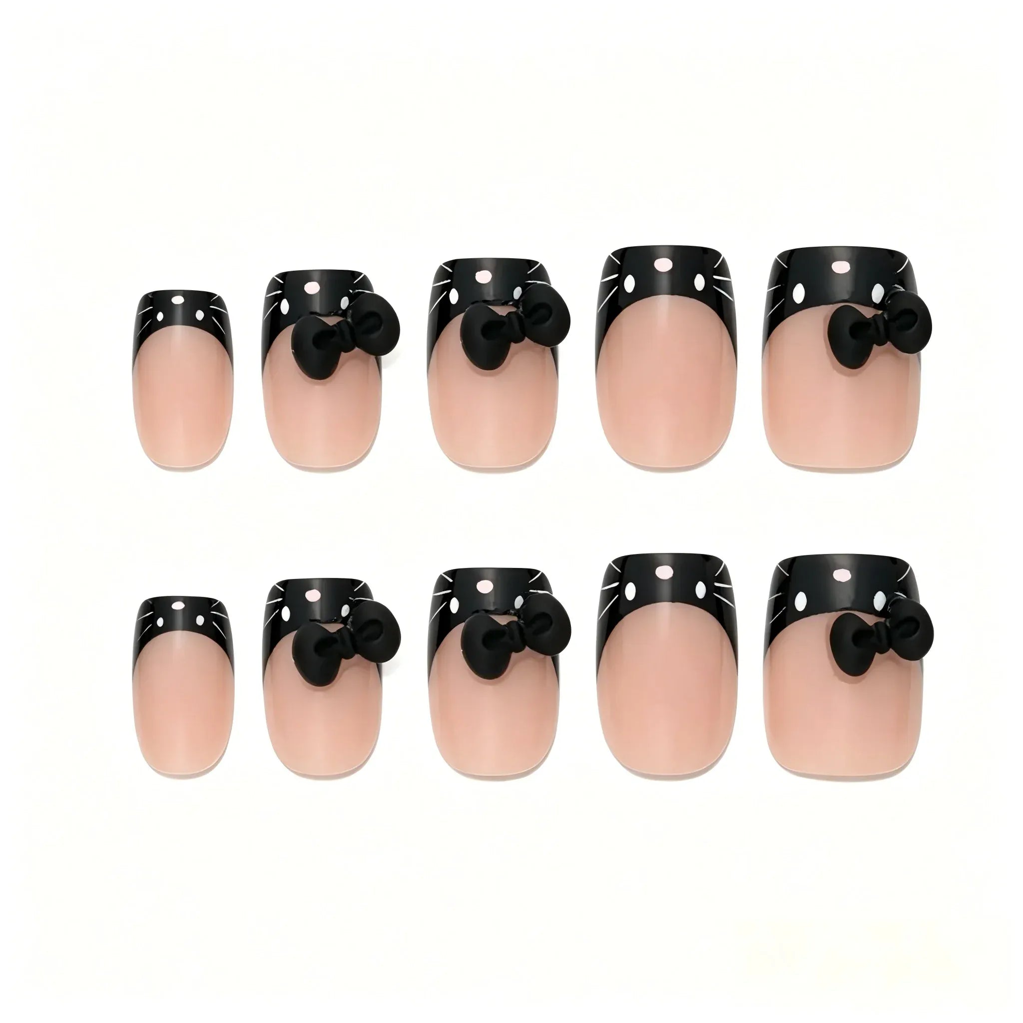 Kentrim Nude Black Cat Bow Short Square Press On Nails - 30 Pieces, 15 Sizes Secondary image