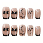 Press on Nails Kentrim Nude Black French Bow Pearl Medium Square Press On Nails - 30 Pieces, 15 Sizes Black