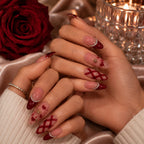 Press on Nails Kentrim Nude Burgundy Plaid Heart Rhinestone Long Almond Press On Nails - 30 Pieces, 15 Sizes Red