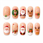 Press on Nails Kentrim Nude Cute Santa Reindeer Wreath Gift Medium Oval Christmas Press On Nails - 30 Pieces, 15 Sizes Pink