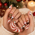 Press on Nails Kentrim Nude Cute Santa Reindeer Wreath Gift Medium Oval Christmas Press On Nails - 30 Pieces, 15 Sizes Pink