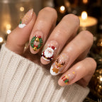 Press on Nails Kentrim Nude Cute Santa Reindeer Wreath Gift Medium Oval Christmas Press On Nails - 30 Pieces, 15 Sizes Pink