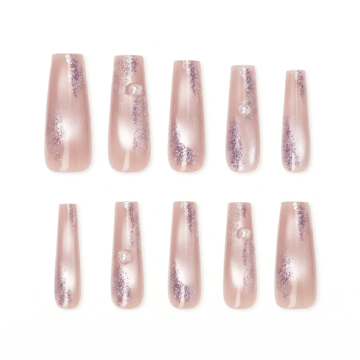Kentrim Nude Pink Aurora Pearl Glitter Press On Nails - 30 Pieces, 15 Sizes Secondary image