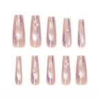 Press on Nails Kentrim Nude Pink Aurora Pearl Glitter Press On Nails - 30 Pieces, 15 Sizes Pink / Coffin