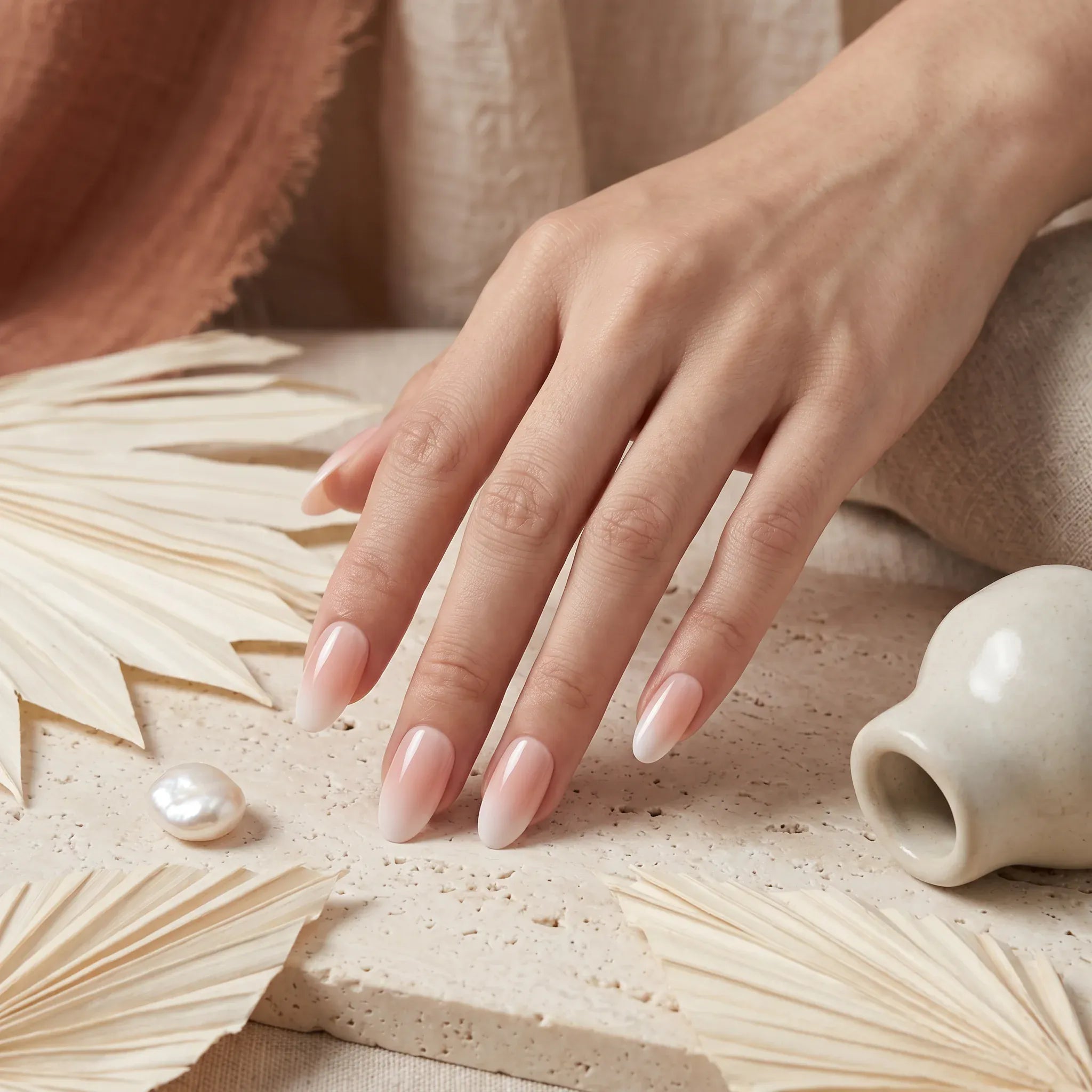 Press on Nails Kentrim Nude Pink Gradient French Medium Long Almond Press On Nails - 24 Pieces 12 Sizes Pink