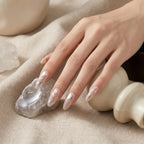 Press on Nails Kentrim Nude Silver Heart Cursive Letter Almond Press On Nails - 30 Pieces, 15 Sizes Pink