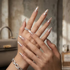 Press on Nails Kentrim Nude Silver Heart Cursive Letter Almond Press On Nails - 30 Pieces, 15 Sizes Pink
