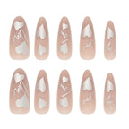 Press on Nails Kentrim Nude Silver Heart Cursive Letter Almond Press On Nails - 30 Pieces, 15 Sizes Pink