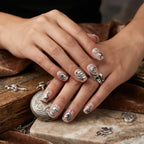 Press on Nails Kentrim Silver Drip Heart Star Short Square Press On Nails - 30 Pieces (15 Sizes) Silver