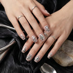 Press on Nails Kentrim Silver Drip Heart Star Short Square Press On Nails - 30 Pieces (15 Sizes) Silver
