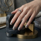 Press on Nails Kentrim Silver Drip Heart Star Short Square Press On Nails - 30 Pieces (15 Sizes) Silver