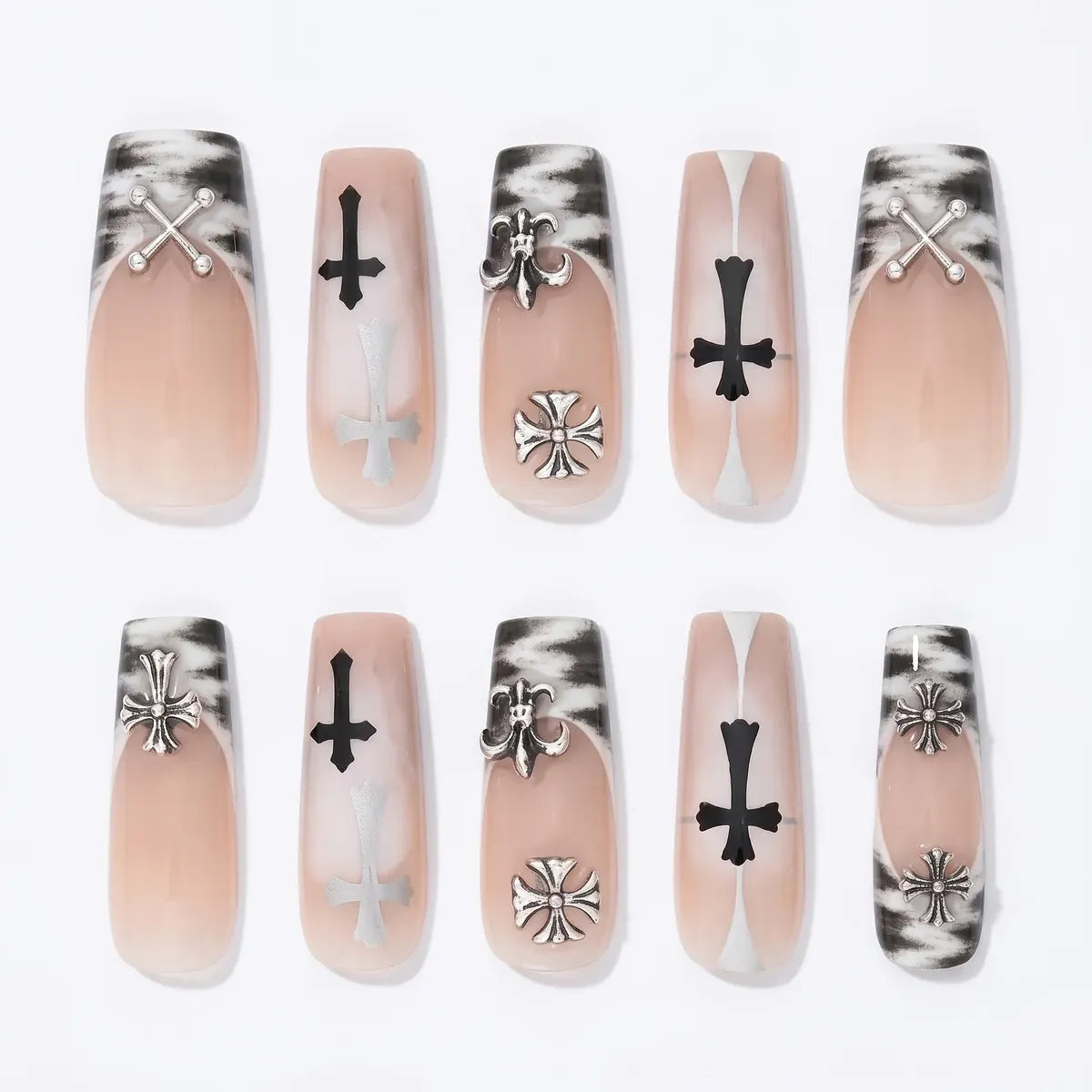 Kentrim Nude Smoke Cross Metal Charms Long Coffin Press On Nails - 30 Pieces, 15 Sizes Secondary image