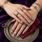 Press on Nails Kentrim Nude Smoke Cross Metal Charms Long Coffin Press On Nails - 30 Pieces, 15 Sizes Pink