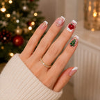 Press on Nails Kentrim Nude Snow Christmas Tree Apple Snowflake Medium Long Coffin Press On Nails - 30 Pieces, 15 Sizes Pink