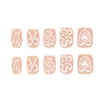 Press on Nails Kentrim Nude White Abstract Line Flower Short Square Press On Nails - 30 Pieces, 15 Sizes Beige