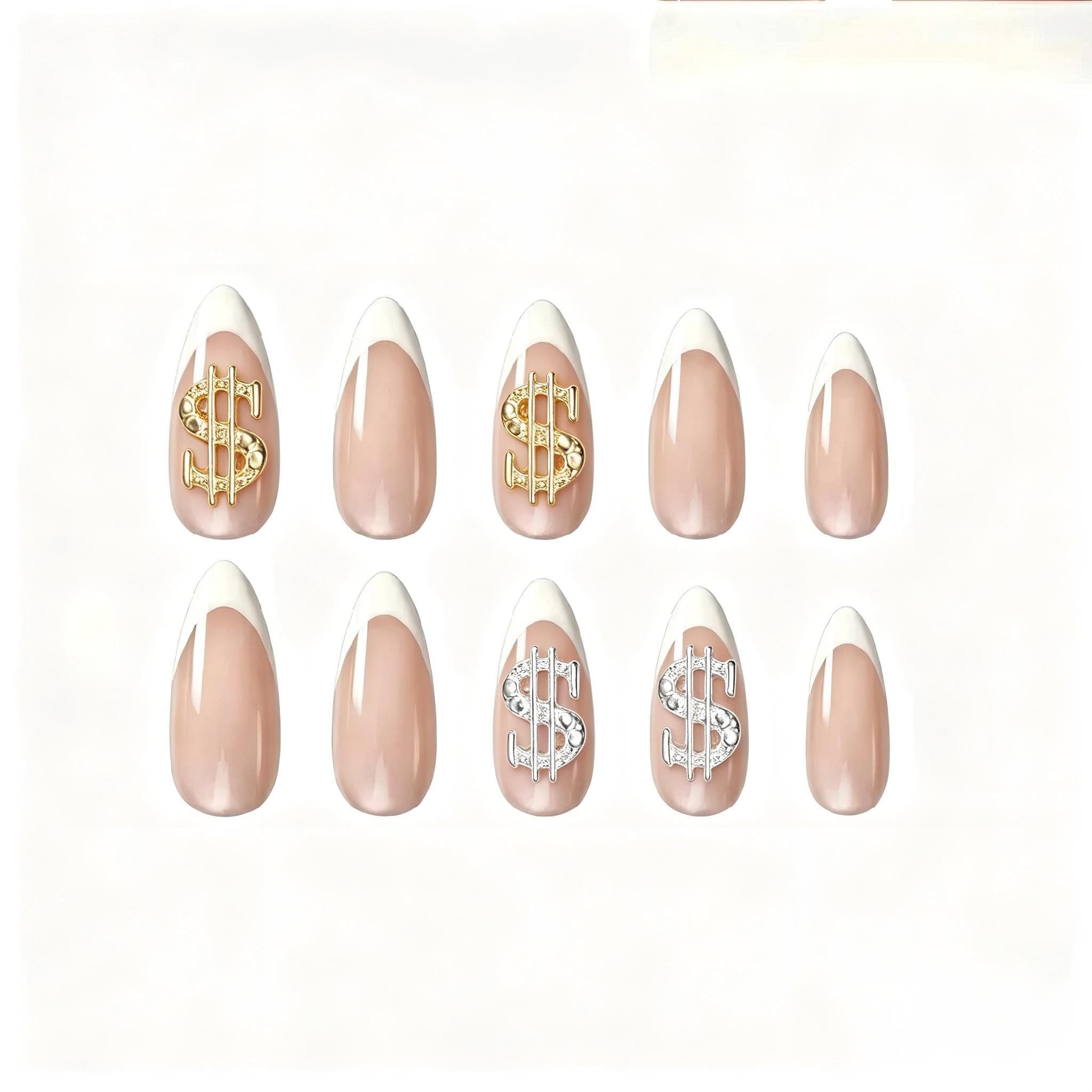 Press on Nails Kentrim Nude White French Dollar Press On Nails - 24 Pieces (12 Sizes) White / Medium Almond