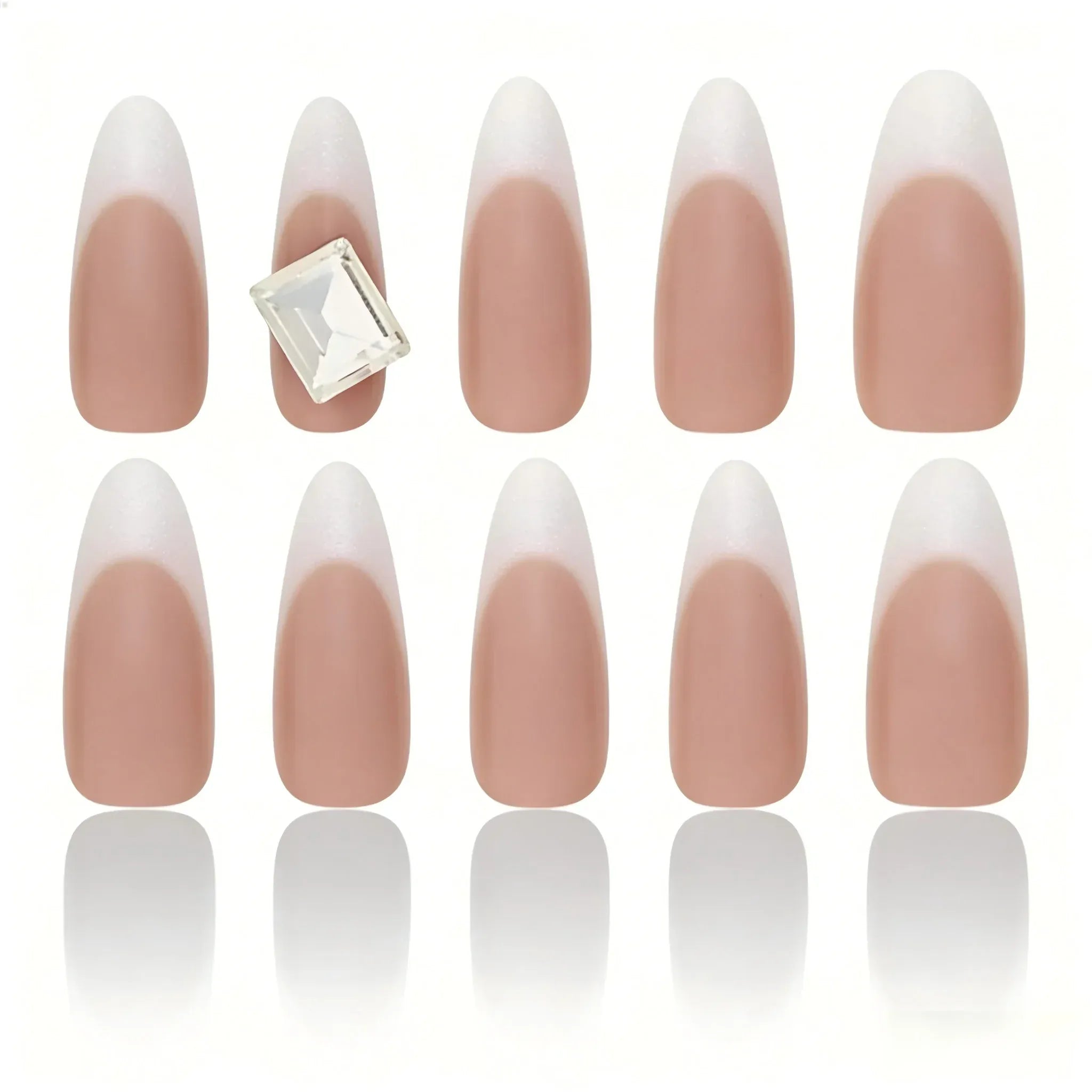 Kentrim Nude White French Long Almond Rectangle Rhinestone Press On Nails - 30 Pieces, 15 Sizes Secondary image