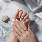 Press on Nails Kentrim Nude White French Long Almond Rectangle Rhinestone Press On Nails - 30 Pieces, 15 Sizes Pink