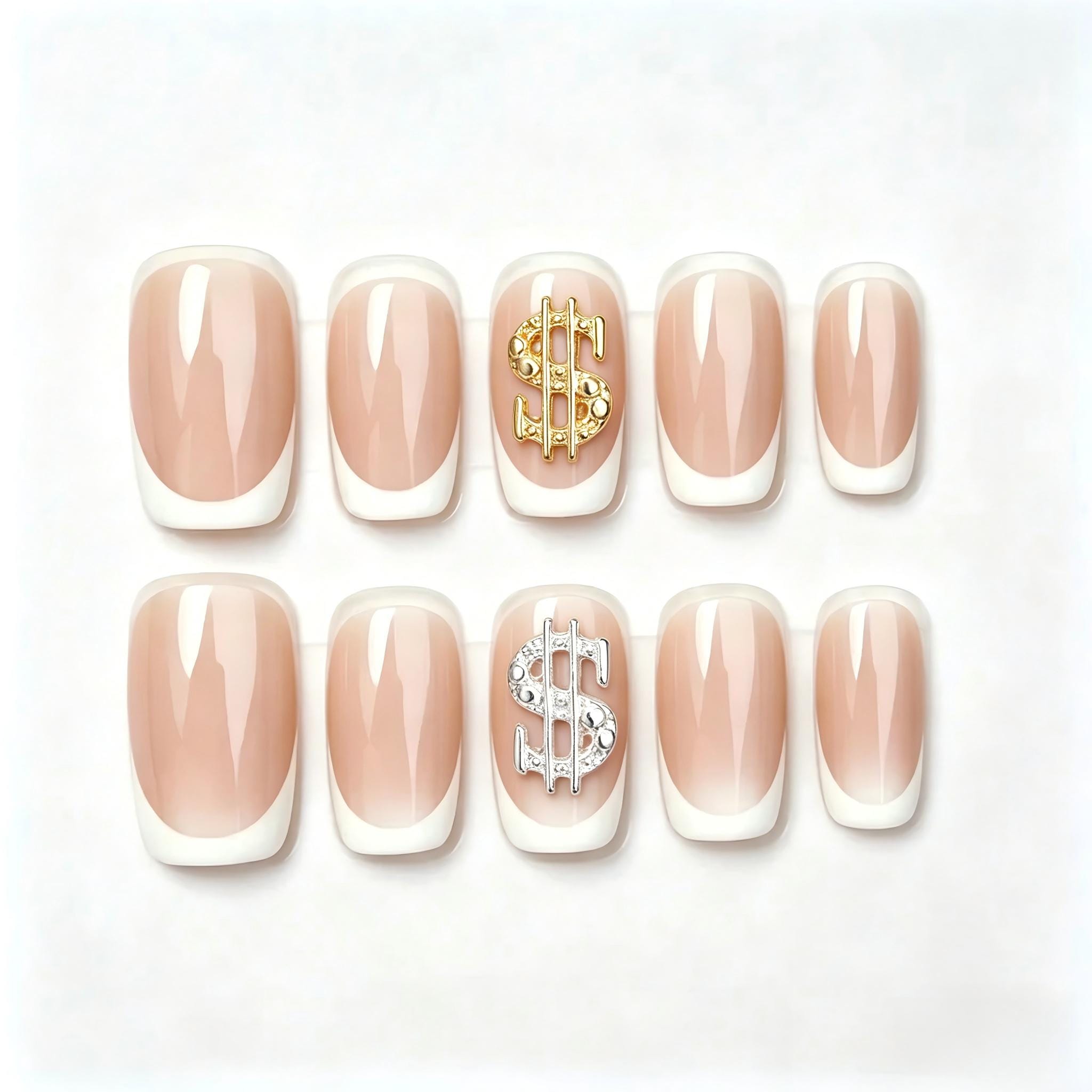 Press on Nails Kentrim Nude White French Dollar Press On Nails - 24 Pieces (12 Sizes) White / Short Square
