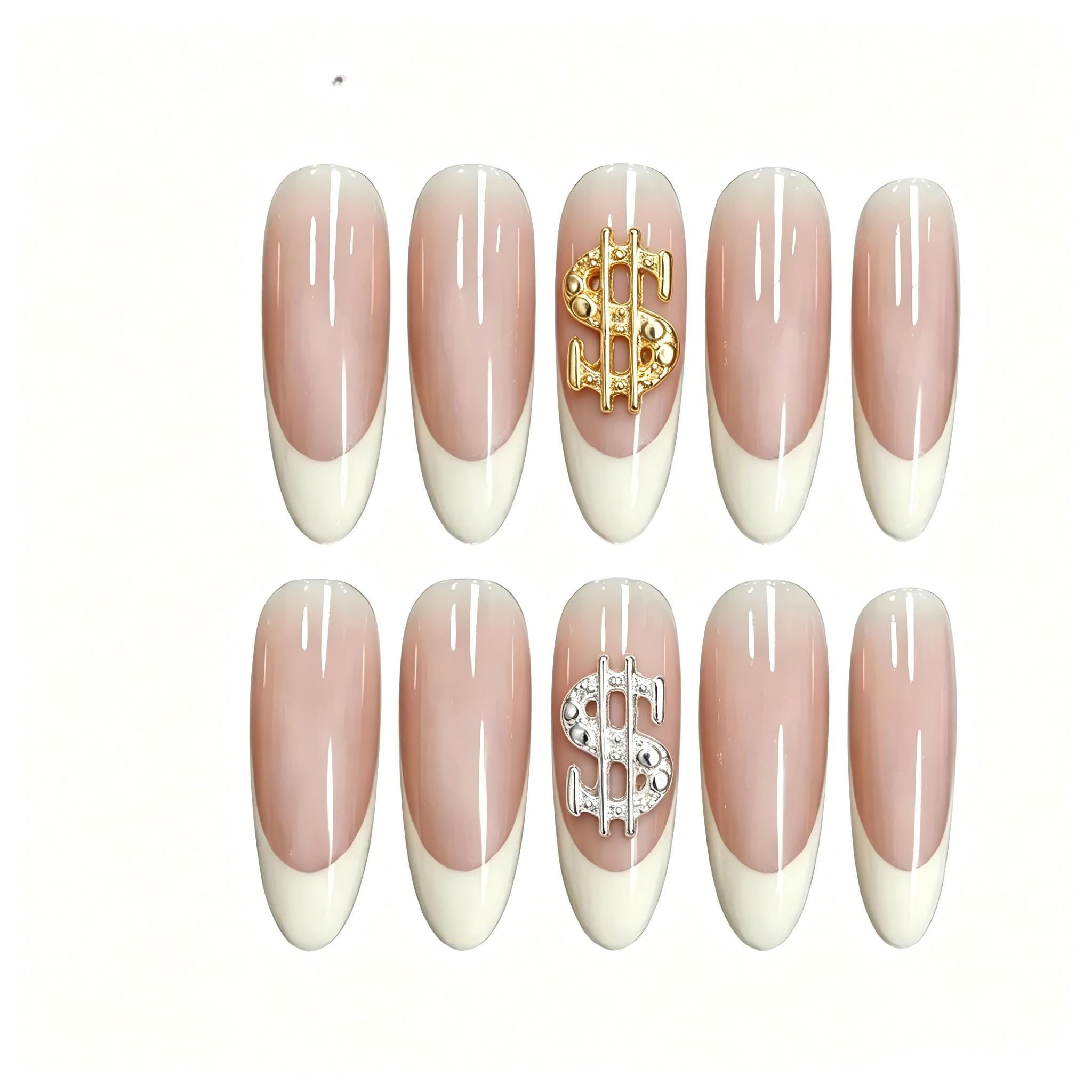 Press on Nails Kentrim Nude White French Dollar Press On Nails - 24 Pieces (12 Sizes) White / Long Almond