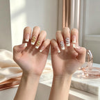 Press on Nails Kentrim Nude White French Dollar Press On Nails - 24 Pieces (12 Sizes)