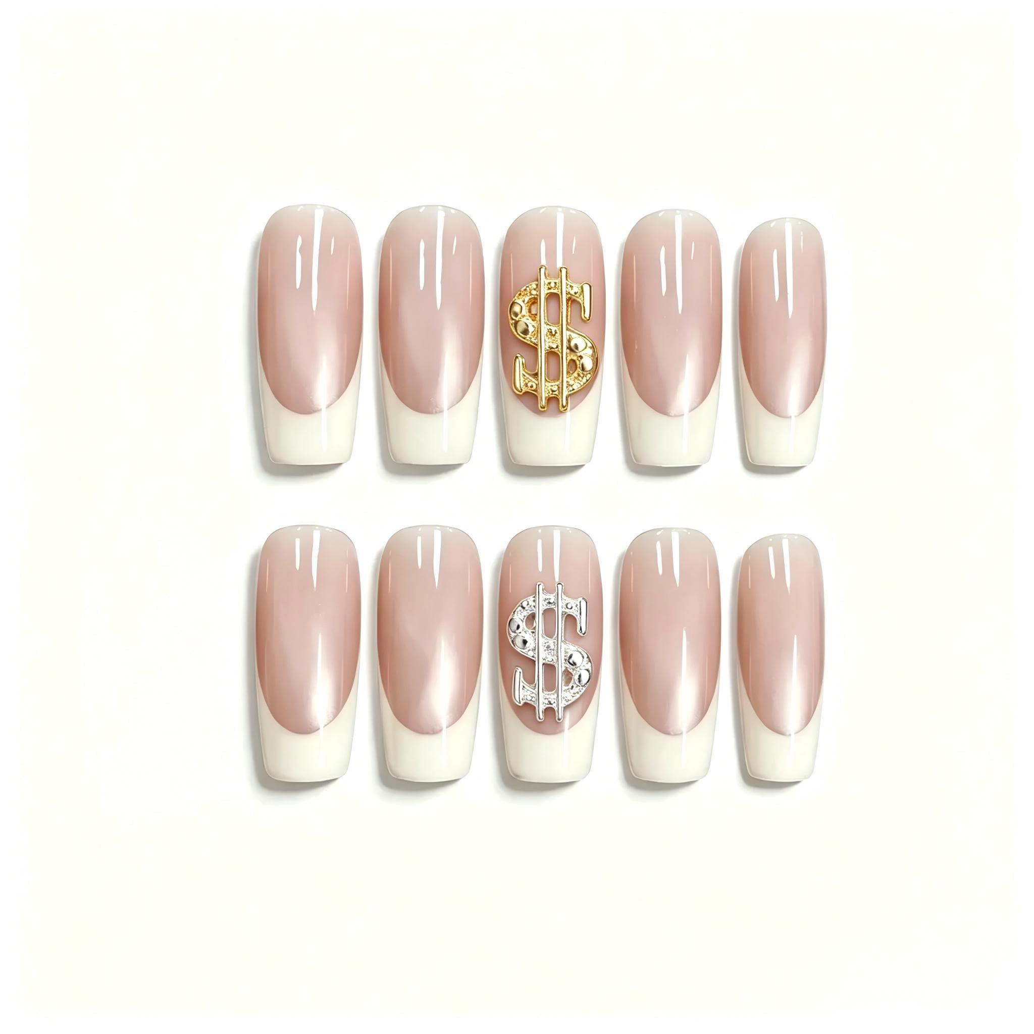 Press on Nails Kentrim Nude White French Dollar Press On Nails - 24 Pieces (12 Sizes) White / Long Square