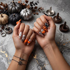 Press on Nails Kentrim Orange Black 3D Pumpkin Ghost Spider Web Long Stiletto Halloween Press On Nails - 24 Pieces 12 Sizes Orange