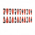 Press on Nails Kentrim Orange Black Ghost Spider Web Long Stiletto Halloween Press On Nails - 24 Pieces 12 Sizes Orange
