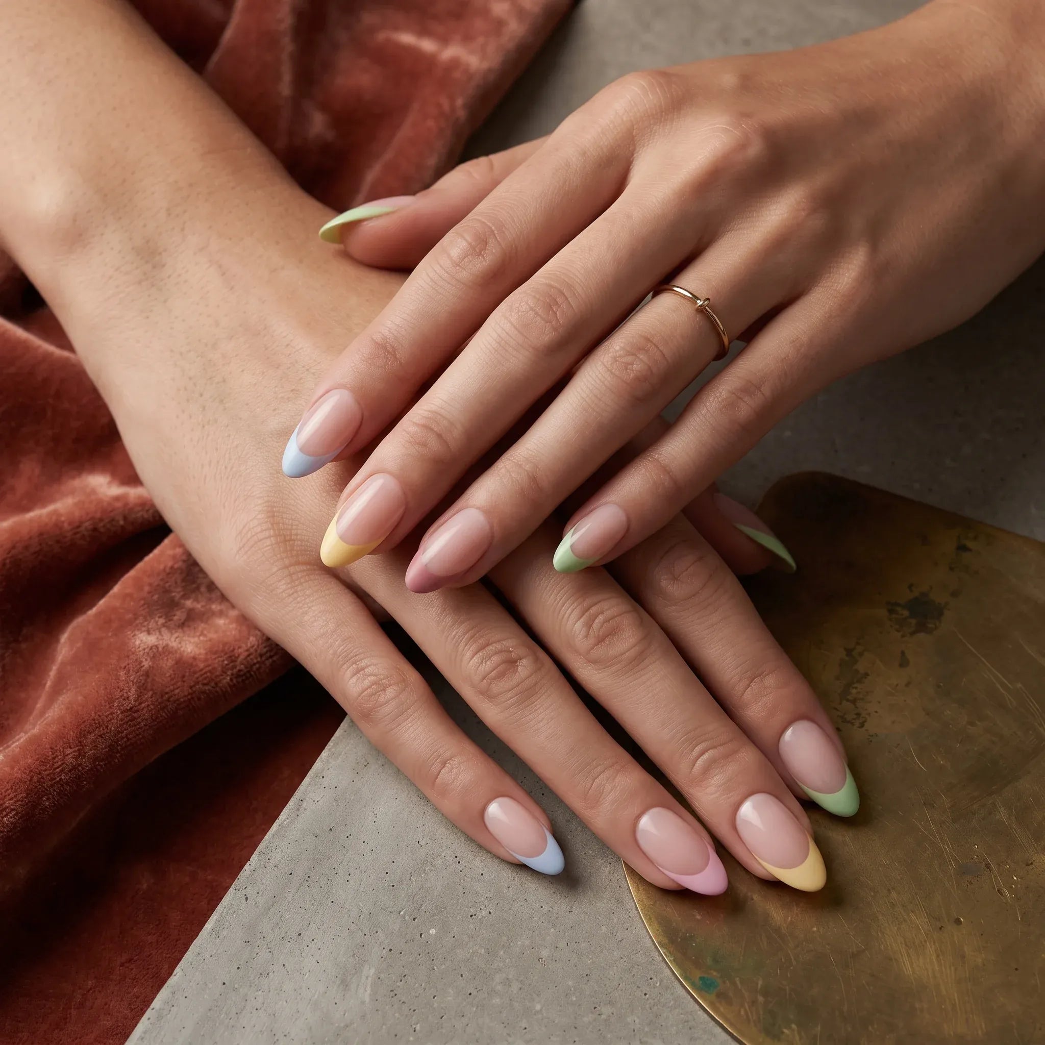 Kentrim Pastel Macaron French Tip Nude Medium Long Almond Press On Nails - 30 Pieces 15 Sizes Secondary image