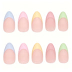 Press on Nails Kentrim Pastel Macaron French Tip Nude Medium Long Almond Press On Nails - 30 Pieces 15 Sizes Pink