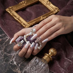 Press on Nails Kentrim Pink Blue Gradient Rhinestone Butterfly Long Coffin Press On Nails - 30 Pieces, 15 Sizes White