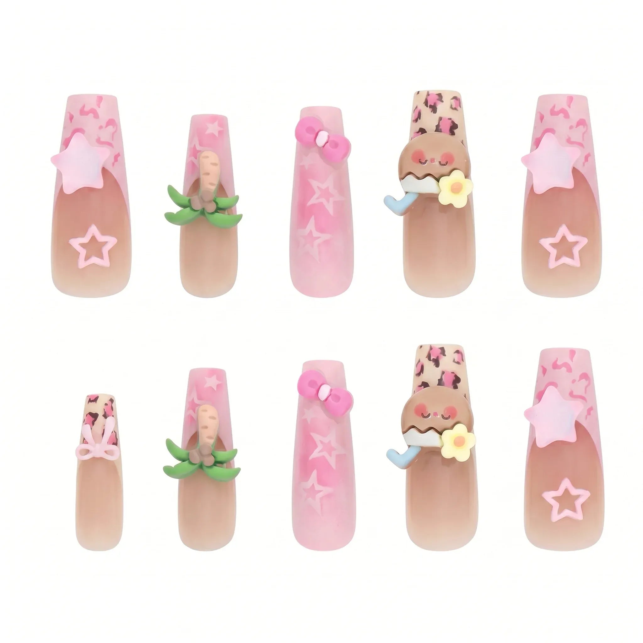 Kentrim Pink Leopard Cartoon 3D Charms Coffin Press On Nails - 30 Pieces, 15 Sizes Secondary image