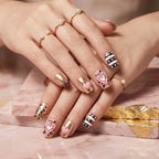 Press on Nails Kentrim Pink Leopard Gold Heart Cherry Medium Square Press On Nails - 30 Pieces, 15 Sizes Gold